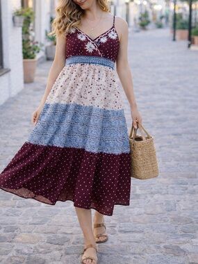 Anthropologie Aesthetic Size 12 Boho Midi Dress Cotton Lined Purple Blue